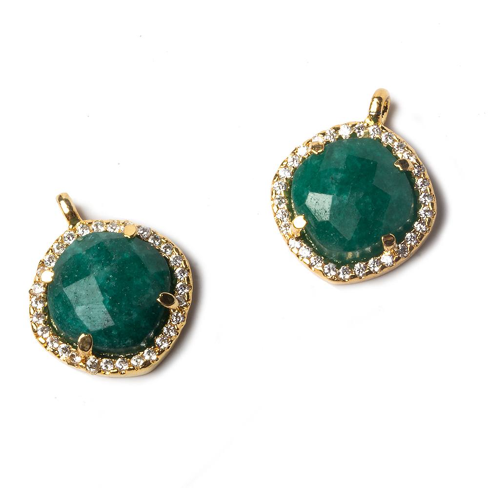13x13mm Gold Bezeled White CZ and Green Onyx Pillow Pendant 1 piece - Beadsofcambay.com