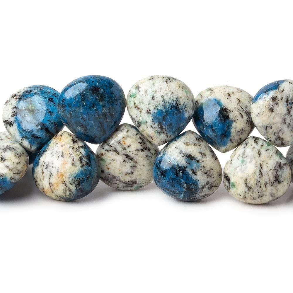 13x13mm K2 Azurite Granite "K2 Jasper" plain heart beads 8 inch 35 pieces - Beadsofcambay.com