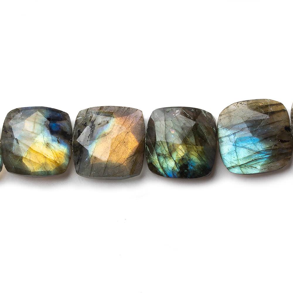 13x13mm Labradorite faceted square cushion beads 8 inch 15 pieces - Beadsofcambay.com