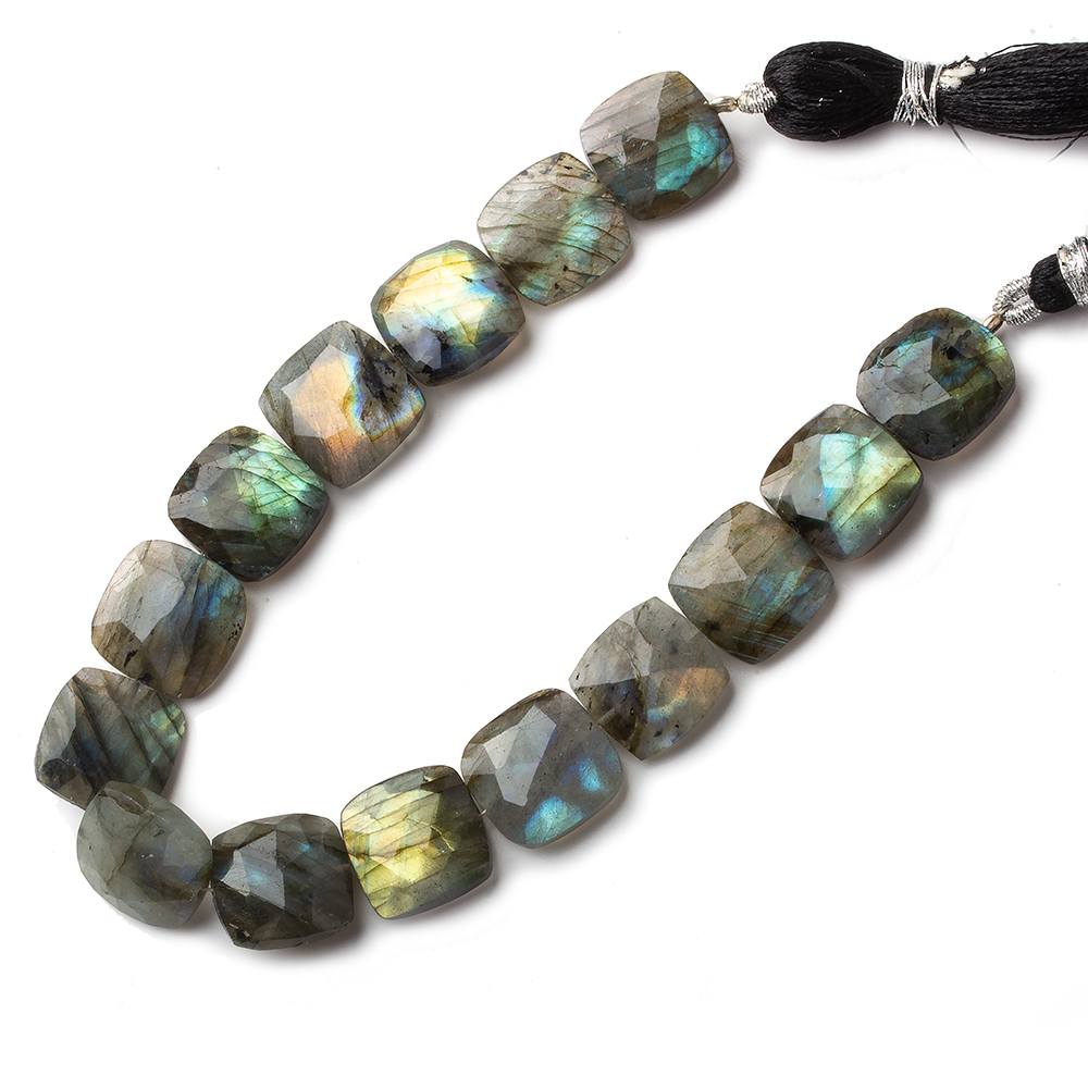 13x13mm Labradorite faceted square cushion beads 8 inch 15 pieces - Beadsofcambay.com