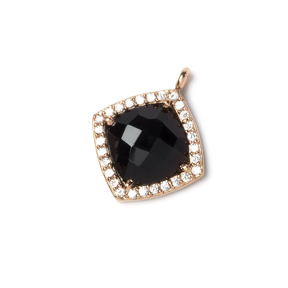 13x13mm Rose Gold Bezeled White CZ and Black Chalcedony Pillow Pendant 1 piece - Beadsofcambay.com