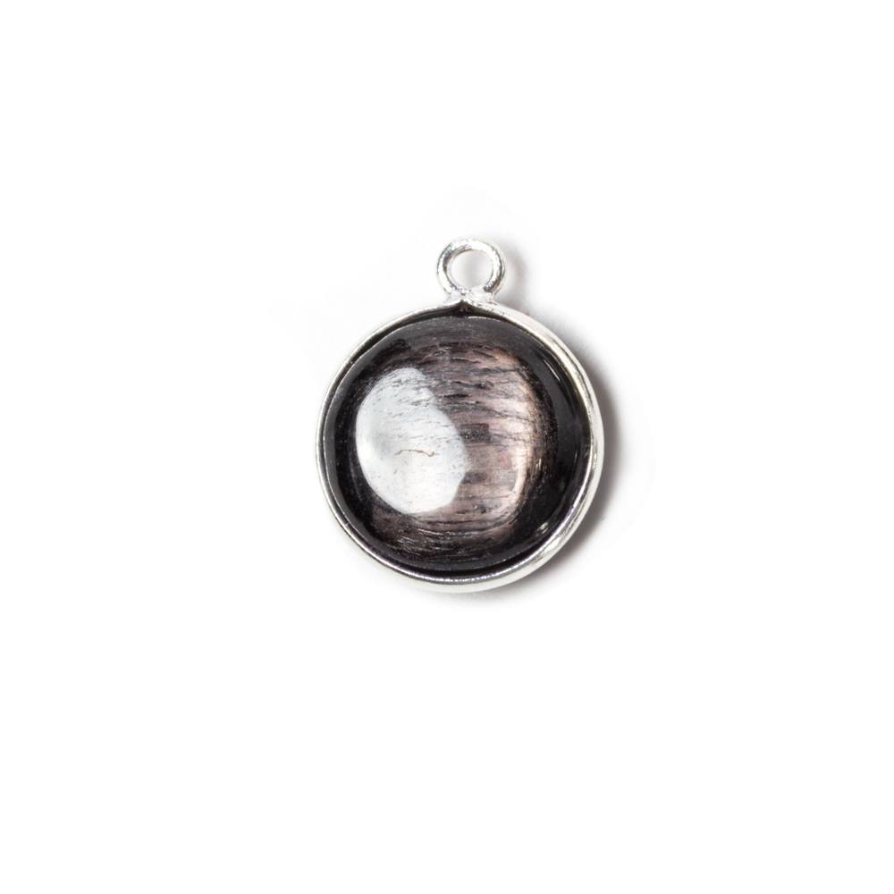 13x13mm Silver Bezeled Hypersthene plain coin Pendant 1 piece - Beadsofcambay.com