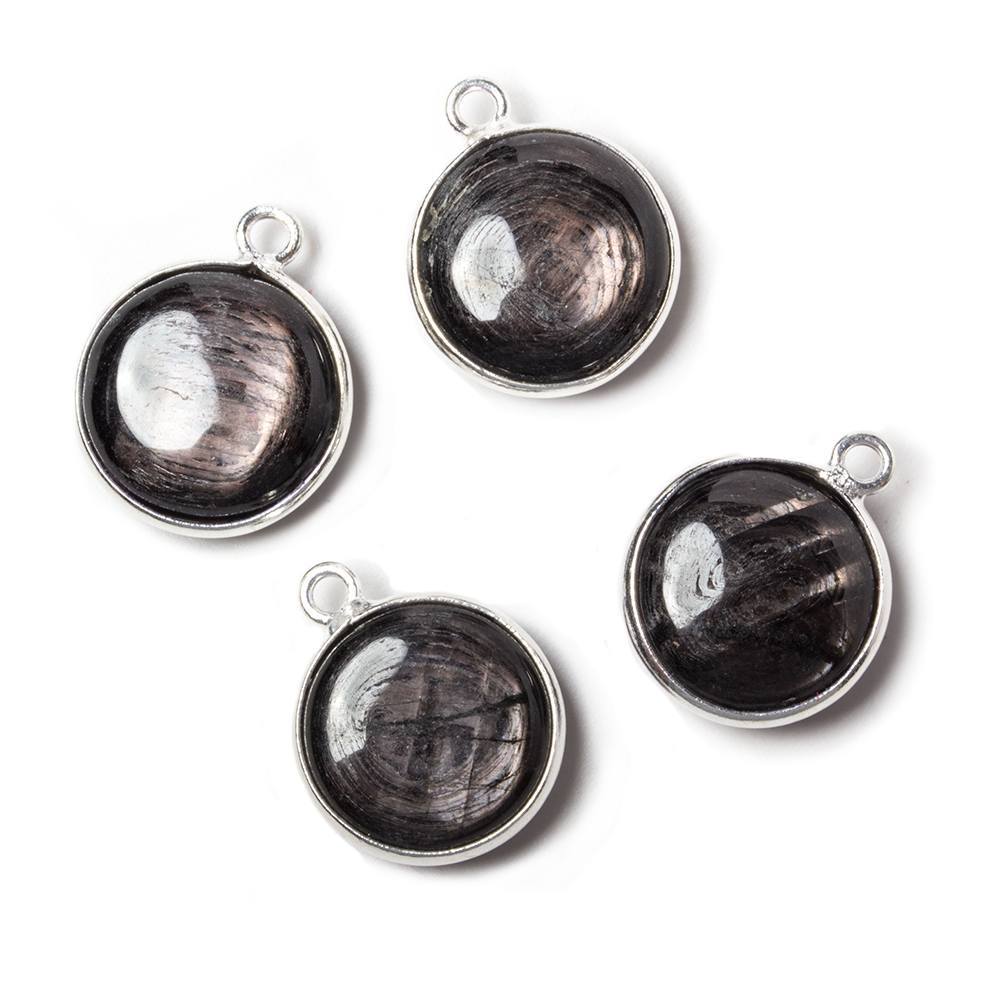 13x13mm Silver Bezeled Hypersthene plain coin Pendant 1 piece - Beadsofcambay.com