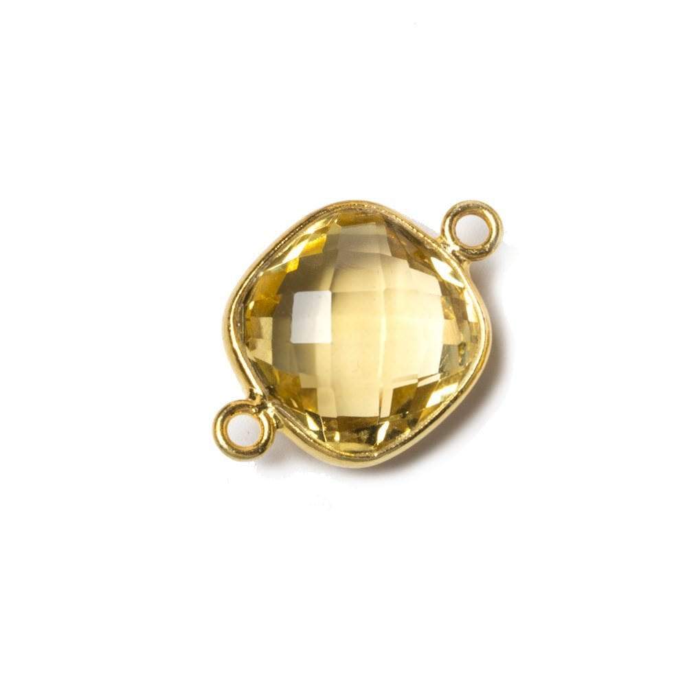 13x13mm Vermeil Bezeled Citrine faceted pillow Connector 1 piece - Beadsofcambay.com