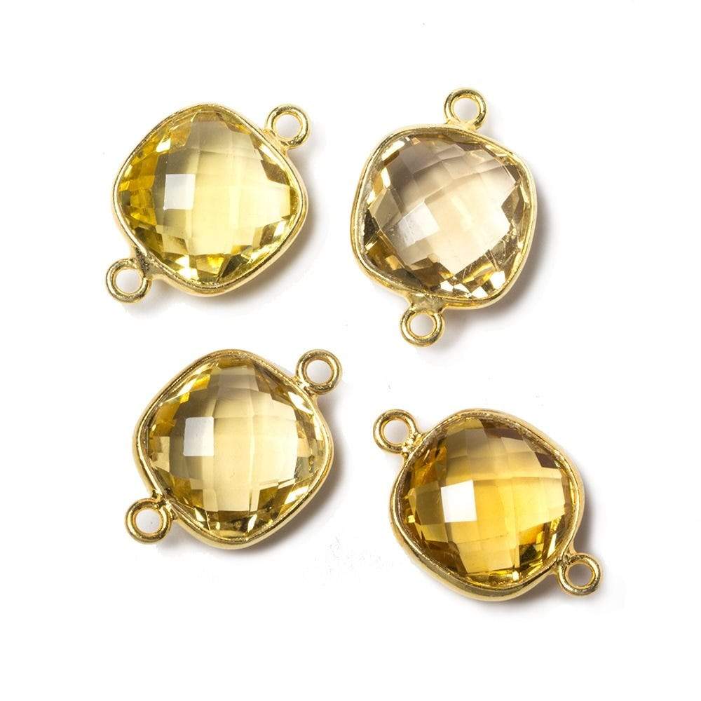 13x13mm Vermeil Bezeled Citrine faceted pillow Connector 1 piece - Beadsofcambay.com