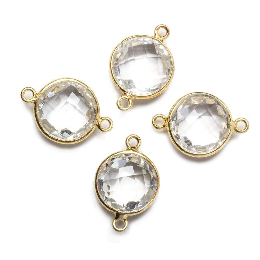 13x13mm Vermeil Bezeled Crystal Quartz faceted coin Connector 1 piece - Beadsofcambay.com