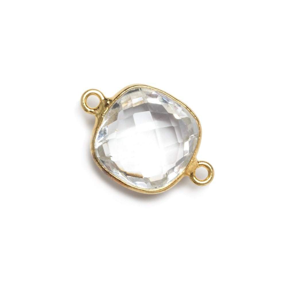 13x13mm Vermeil Bezeled Crystal Quartz faceted pillow Connector 1 piece - Beadsofcambay.com