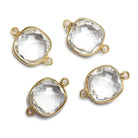 13x13mm Vermeil Bezeled Crystal Quartz faceted pillow Connector 1 piece - Beadsofcambay.com