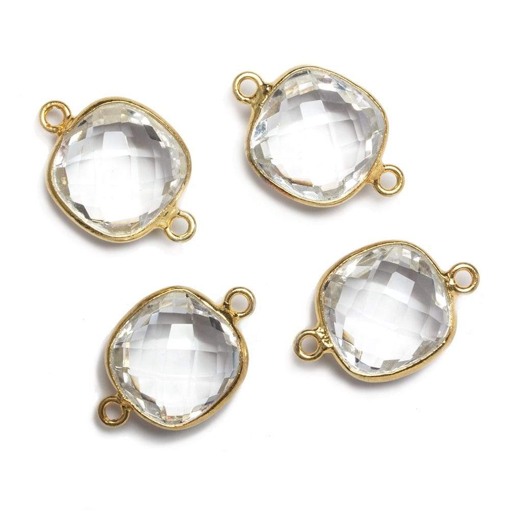13x13mm Vermeil Bezeled Crystal Quartz faceted pillow Connector 1 piece - Beadsofcambay.com