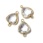 13x13mm Vermeil Bezeled Crystal Quartz trillion Connector 1 piece - Beadsofcambay.com