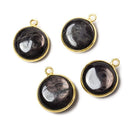 13x13mm Vermeil Bezeled Hypersthene plain coin Pendant 1 piece - Beadsofcambay.com