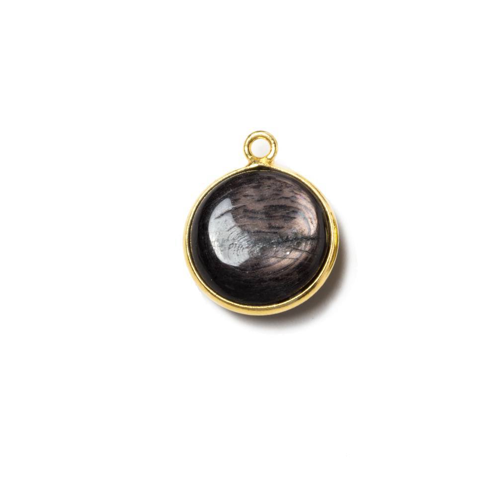 13x13mm Vermeil Bezeled Hypersthene plain coin Pendant 1 piece - Beadsofcambay.com
