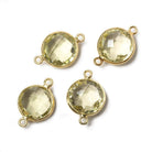 13x13mm Vermeil Bezeled Lemon Quartz faceted coin Connector 1 piece - Beadsofcambay.com
