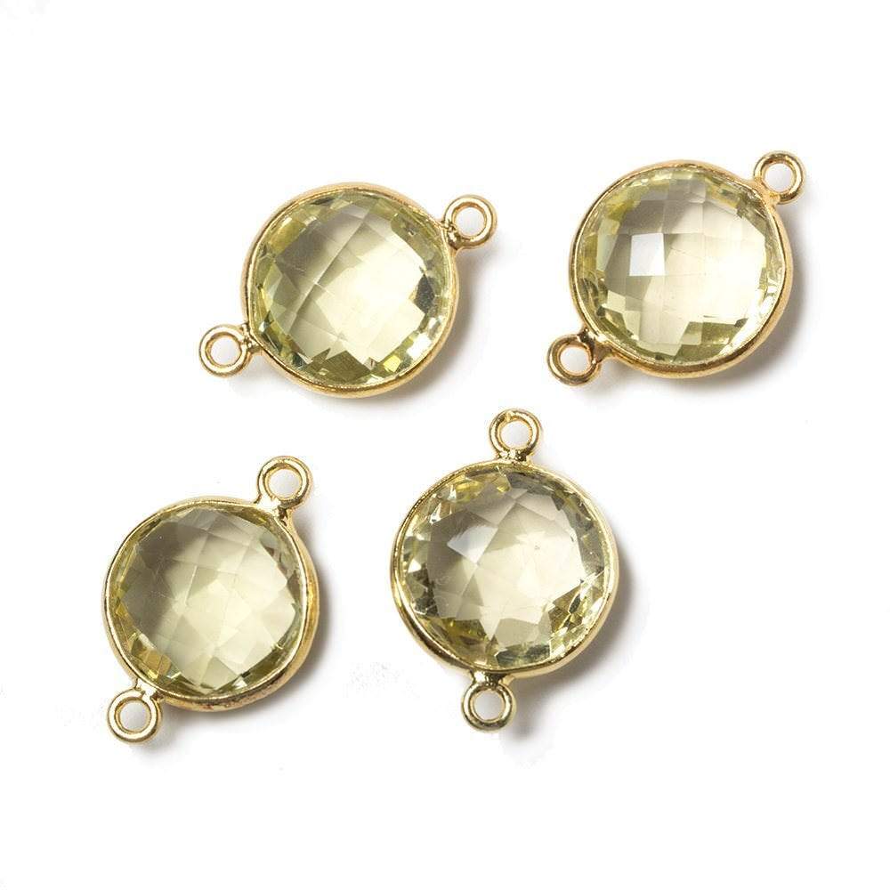 13x13mm Vermeil Bezeled Lemon Quartz faceted coin Connector 1 piece - Beadsofcambay.com