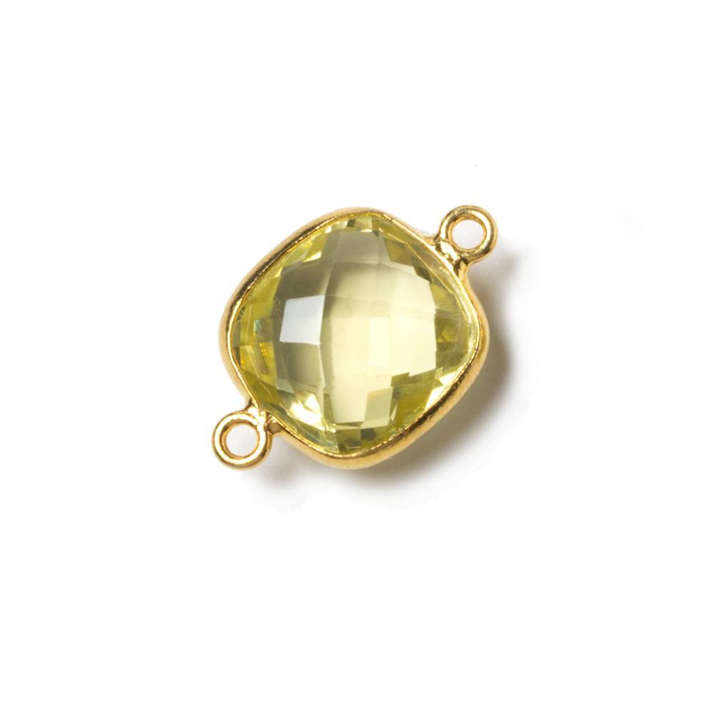 13x13mm Vermeil Bezeled Lemon Quartz faceted pillow Connector 1 piece - Beadsofcambay.com