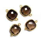 13x13mm Vermeil Bezeled Smoky Quartz faceted pillow Connector 1 piece - Beadsofcambay.com