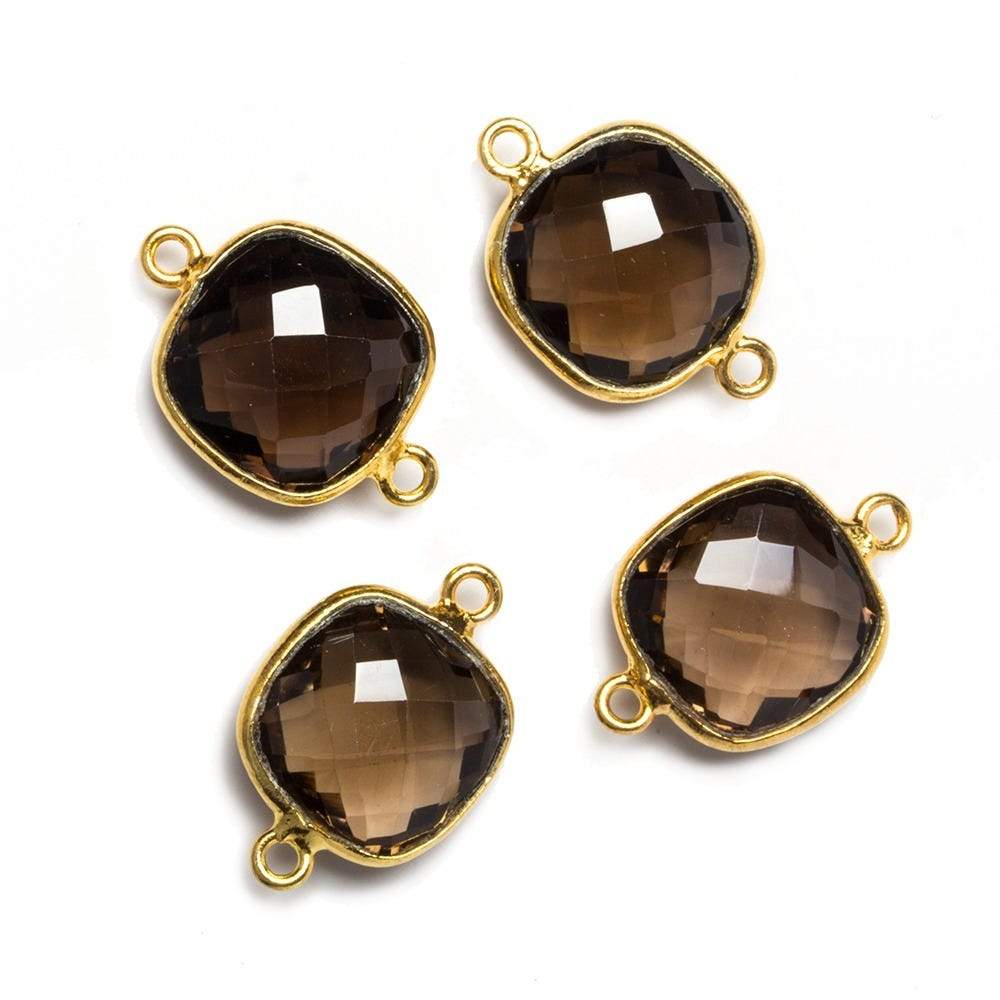 13x13mm Vermeil Bezeled Smoky Quartz faceted pillow Connector 1 piece - Beadsofcambay.com