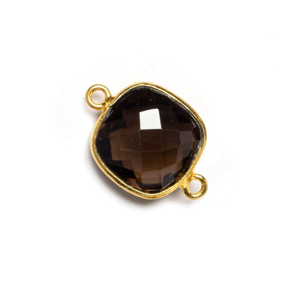 13x13mm Vermeil Bezeled Smoky Quartz faceted pillow Connector 1 piece - Beadsofcambay.com