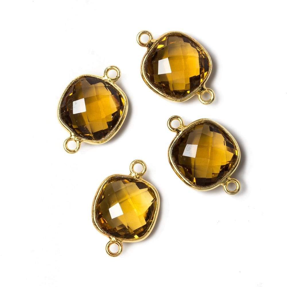 13x13mm Vermeil Bezeled Whiskey Quartz faceted pillow Connector 1 piece - Beadsofcambay.com