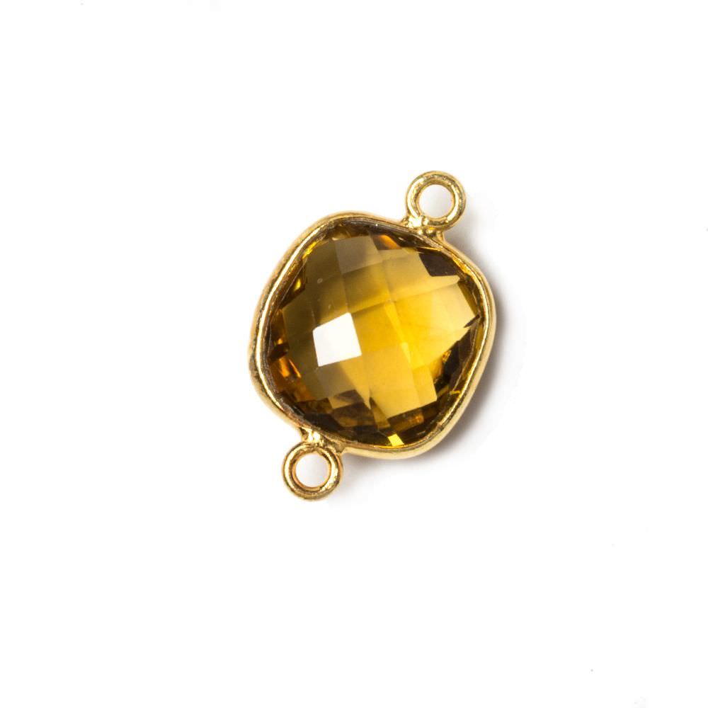 13x13mm Vermeil Bezeled Whiskey Quartz faceted pillow Connector 1 piece - Beadsofcambay.com
