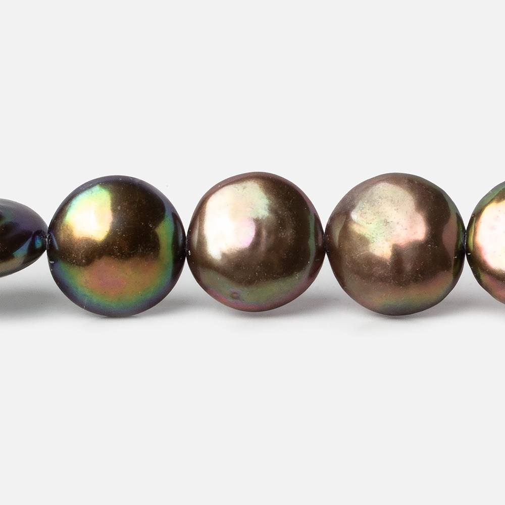 13x14mm Chocolate Brown Iridescent Coin Freshwater Pearls 16 inch 27 pieces A Quality - Beadsofcambay.com