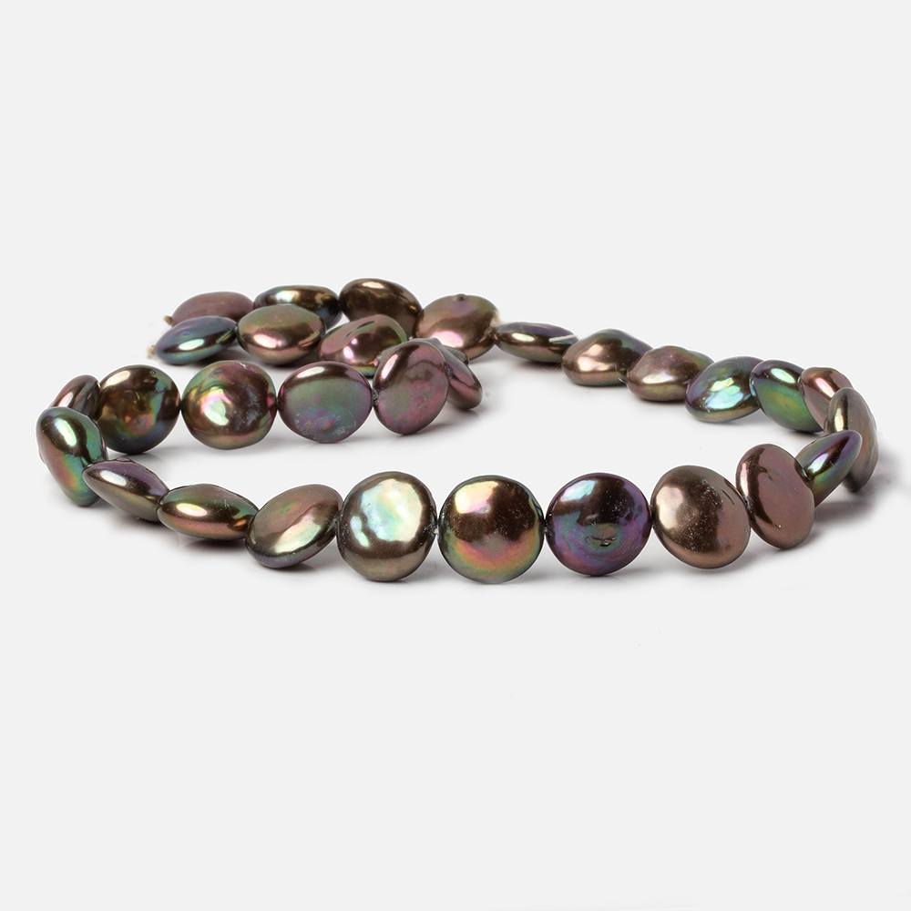 13x14mm Chocolate Brown Iridescent Coin Freshwater Pearls 16 inch 27 pieces A Quality - Beadsofcambay.com