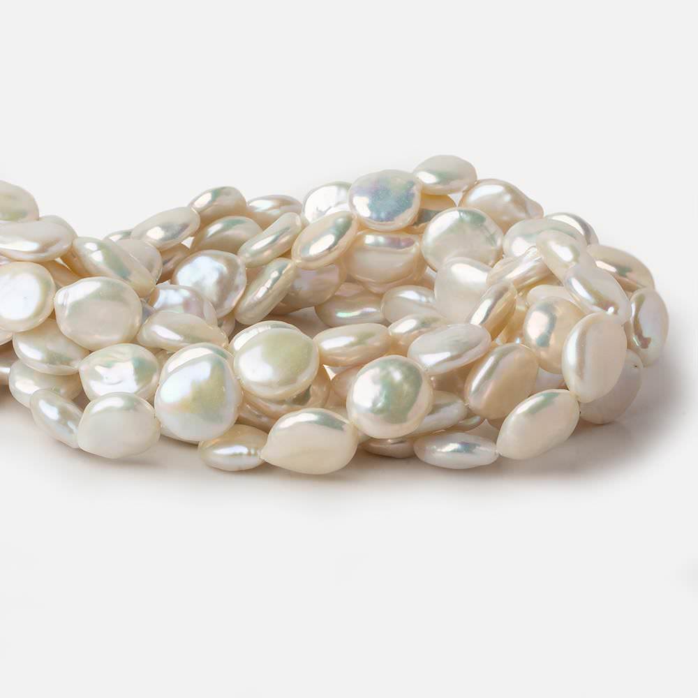 13x15-13.5x16mm White with Rose' overtone Coin Freshwater Pearls 16 inch 26 pcs A - Beadsofcambay.com