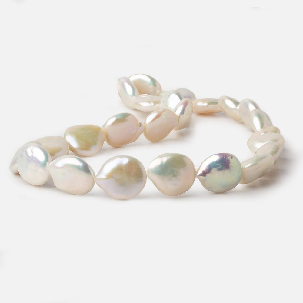 13x15-13.5x16mm White with Rose' overtone Coin Freshwater Pearls 16 inch 26 pcs A - Beadsofcambay.com