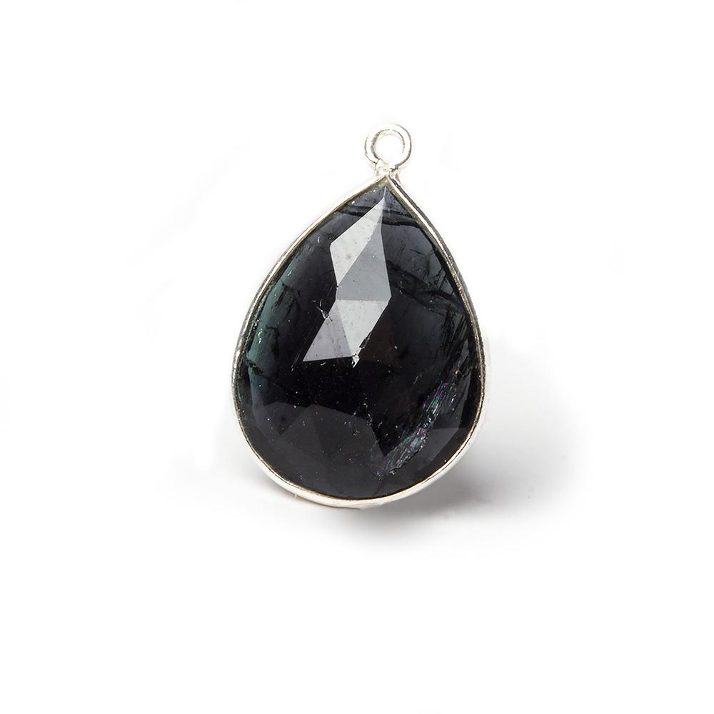13x20mm Silver Bezel Indicolite Tourmaline Pear Pendant 1 Piece - Beadsofcambay.com