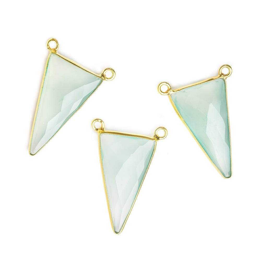 13x23.5mm Vermeil Bezel Sea Green Chalcedony Triangle Connector 1 piece - Beadsofcambay.com