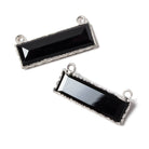 13x30mm Silver Leafed Black Chalcedony Faceted Bar Connector 1 piece - Beadsofcambay.com