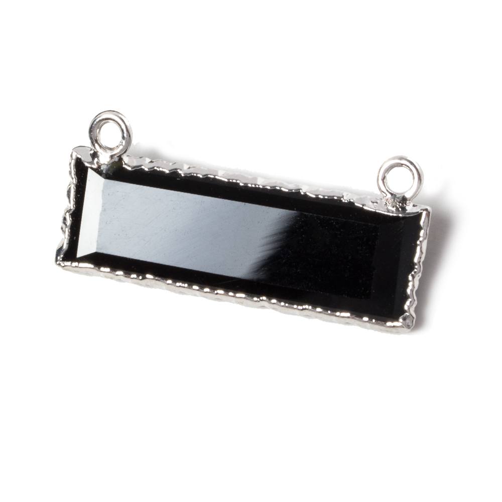 13x30mm Silver Leafed Black Chalcedony Faceted Bar Connector 1 piece - Beadsofcambay.com