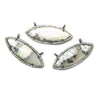 13x33mm Black Gold Bezel CZ & Dendritic Opal Marquise East West Connector 1 focal bead - Beadsofcambay.com