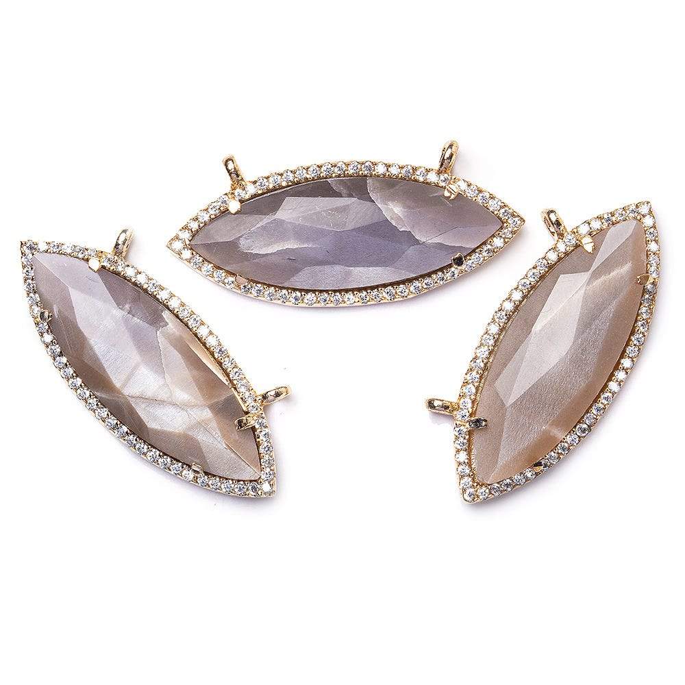 13x33mm Rose Gold Bezel CZ & Chocolate Moonstone Marquise East West Connector 1 focal bead - Beadsofcambay.com