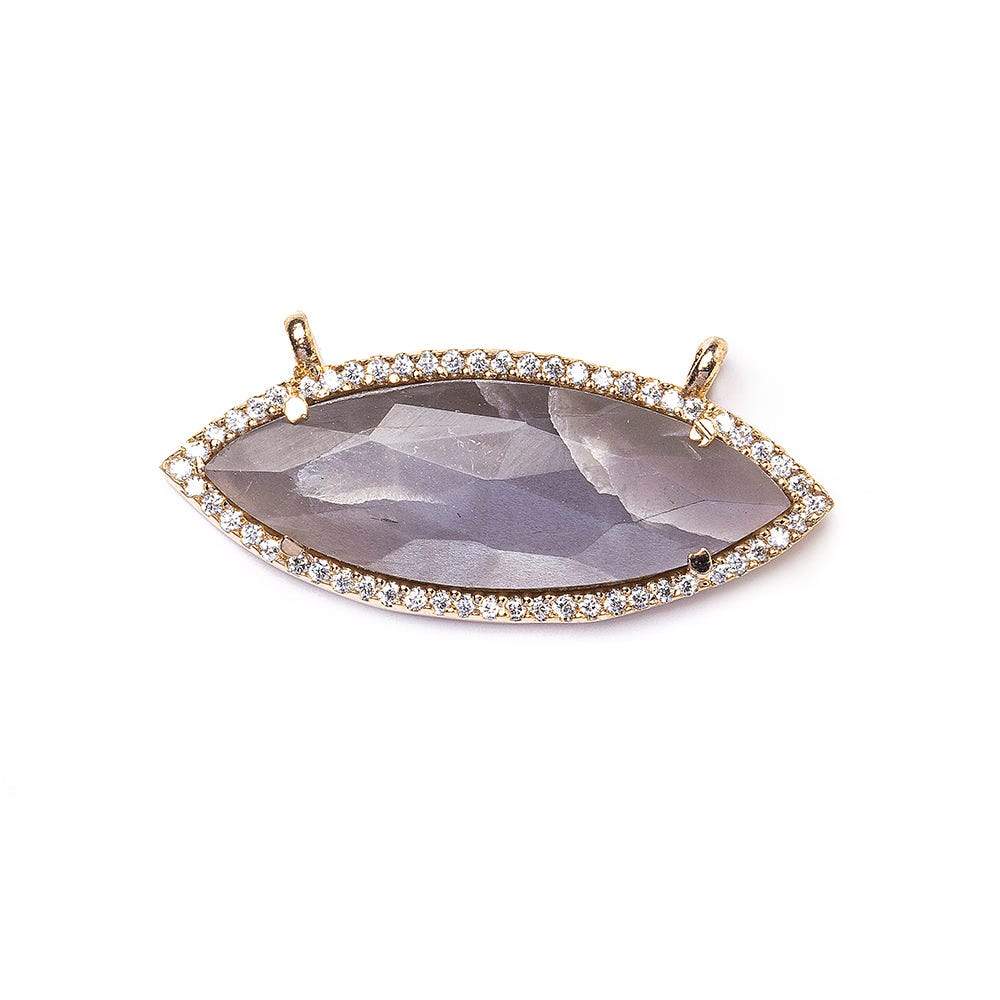 13x33mm Rose Gold Bezel CZ & Chocolate Moonstone Marquise East West Connector 1 focal bead - Beadsofcambay.com