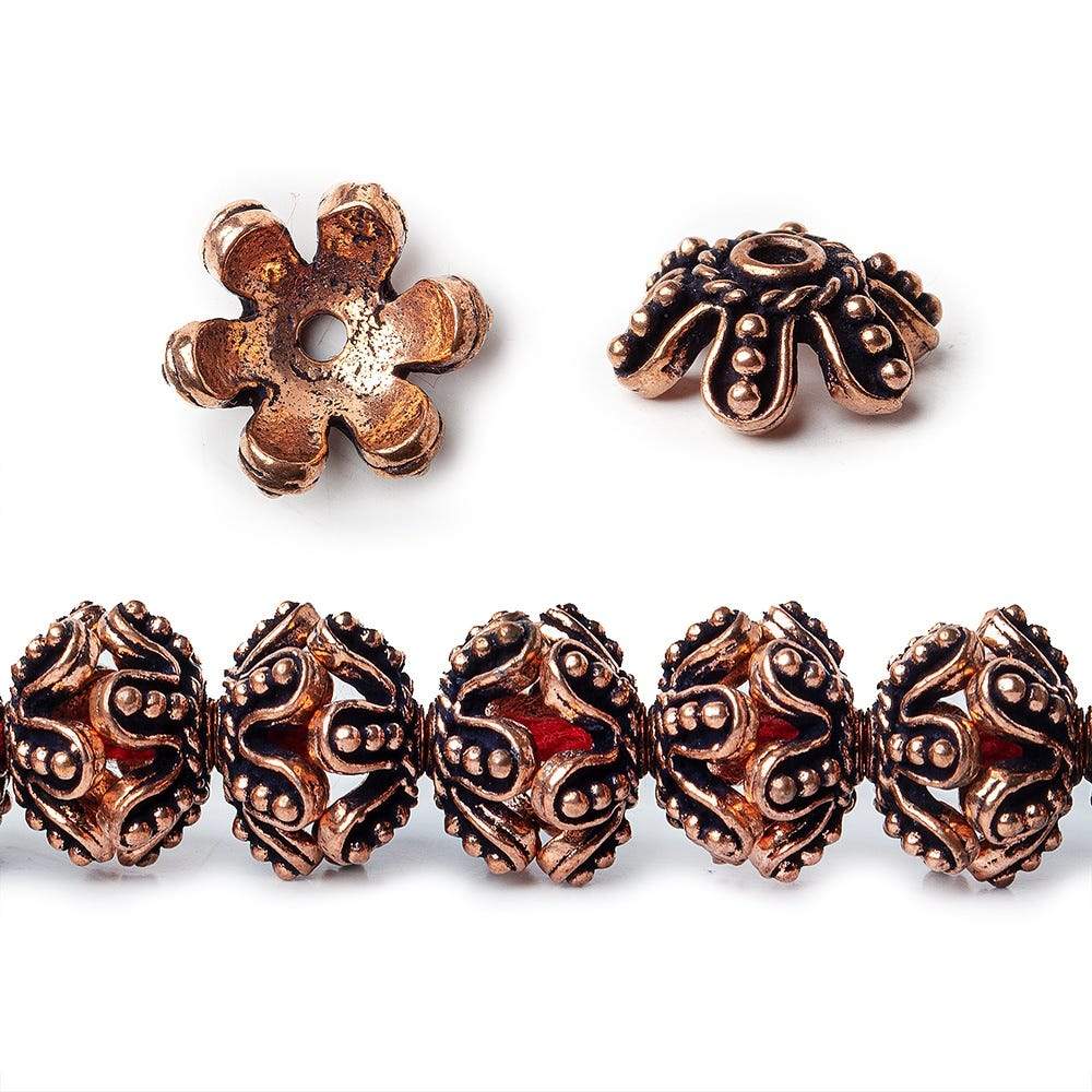 13x5mm Antiqued Copper Flower Bead Cap 8 inch 44 pcs - Beadsofcambay.com