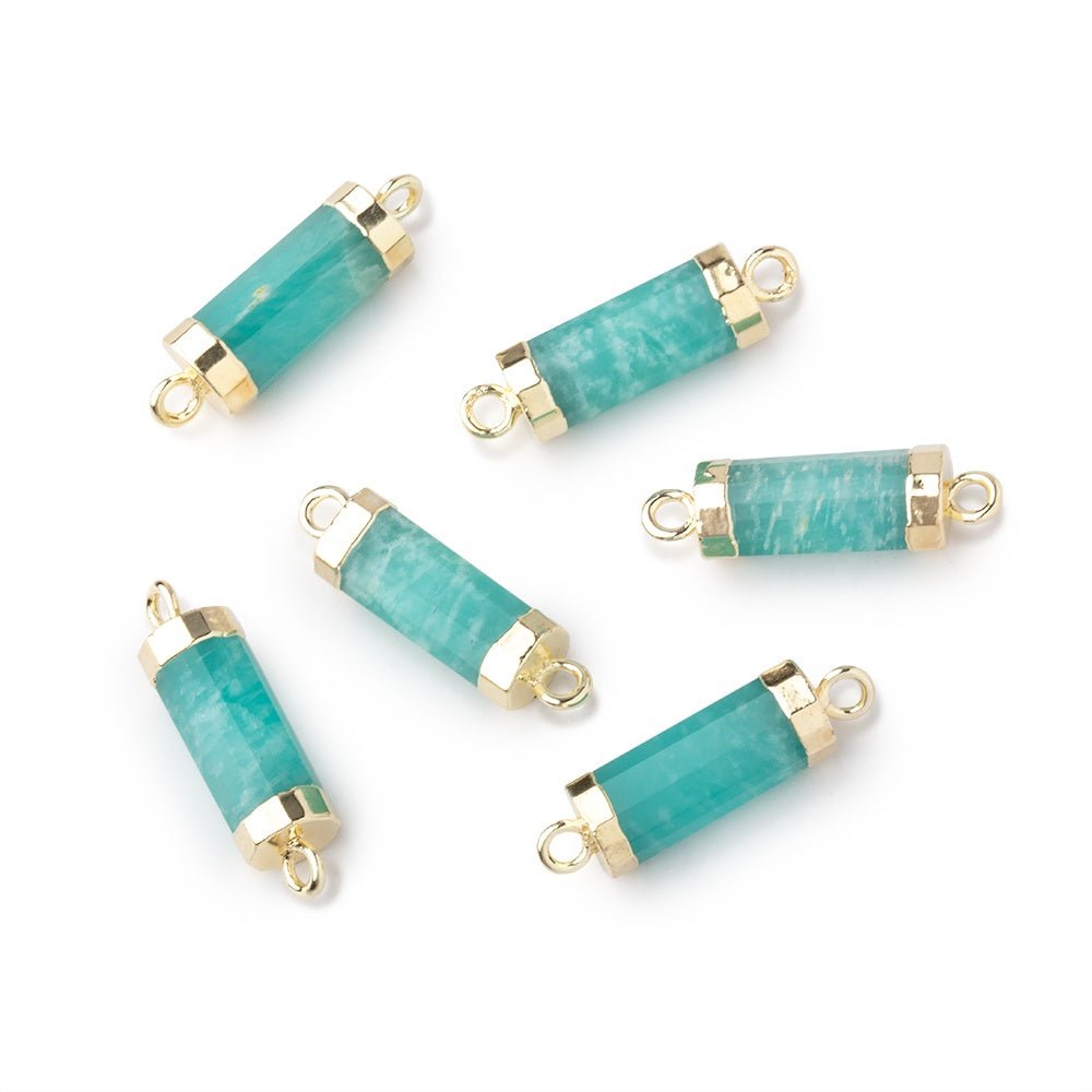 13x5mm Gold Leafed Amazonite faceted barrel tube Connector 1 piece - Beadsofcambay.com
