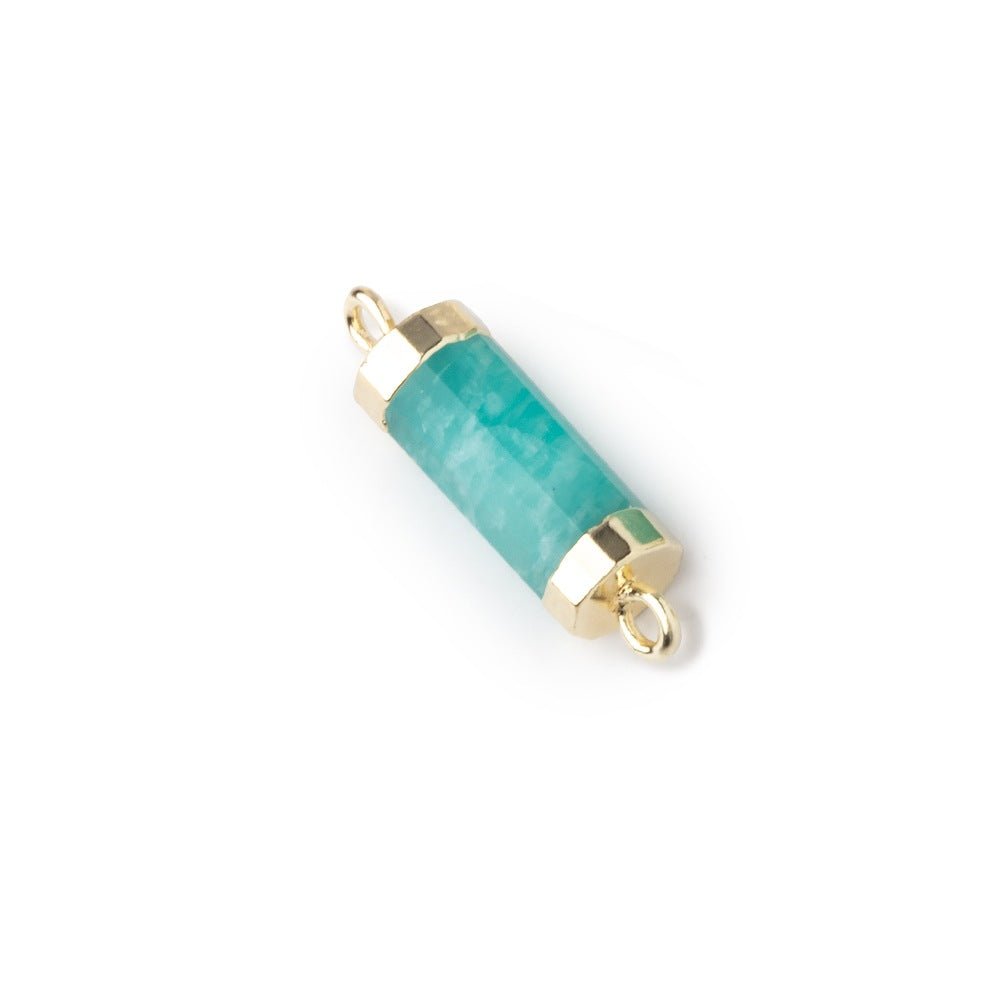 13x5mm Gold Leafed Amazonite faceted barrel tube Connector 1 piece - Beadsofcambay.com