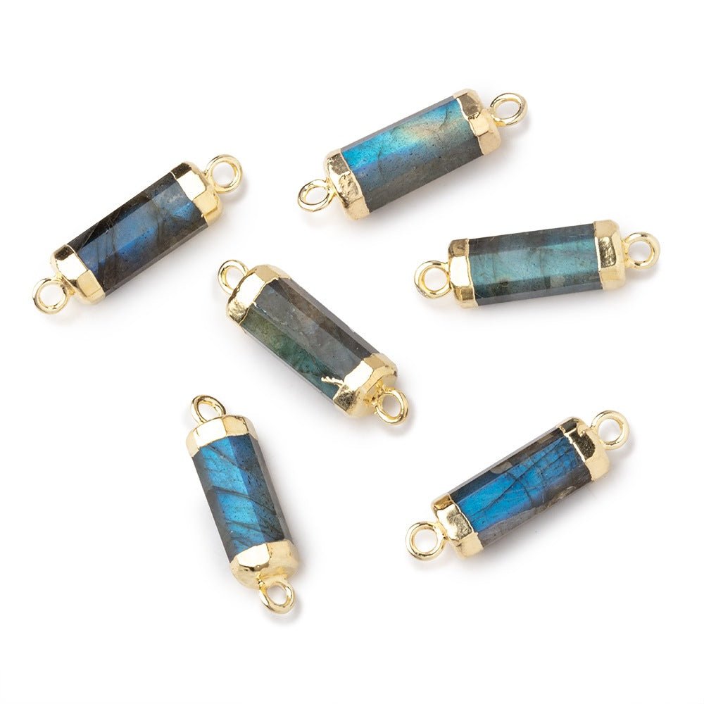 13x5mm Gold Leafed Labradorite faceted barrel tube Connector 1 piece - Beadsofcambay.com