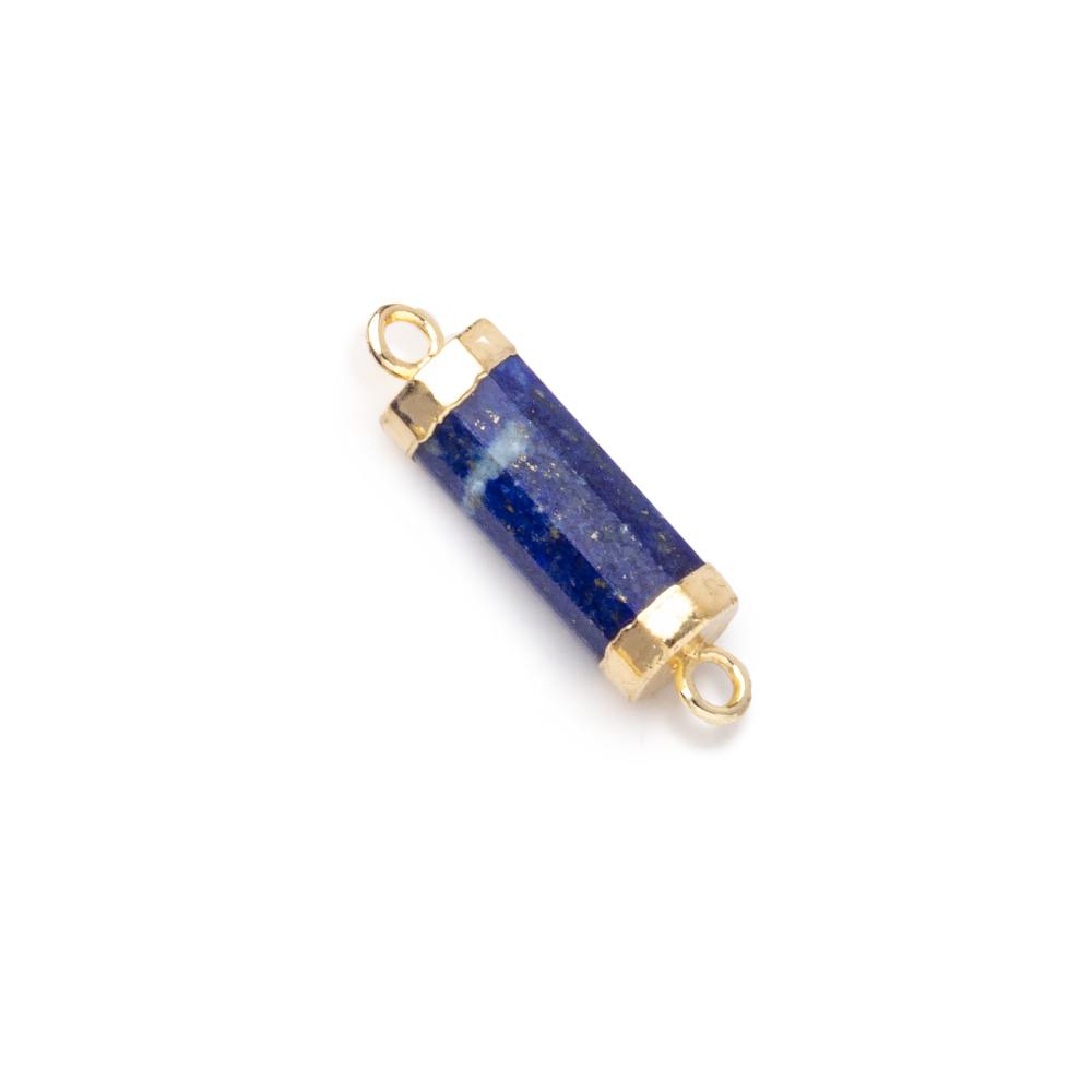 13x5mm Gold Leafed Lapis Lazuli faceted barrel tube Connector 1 piece - Beadsofcambay.com