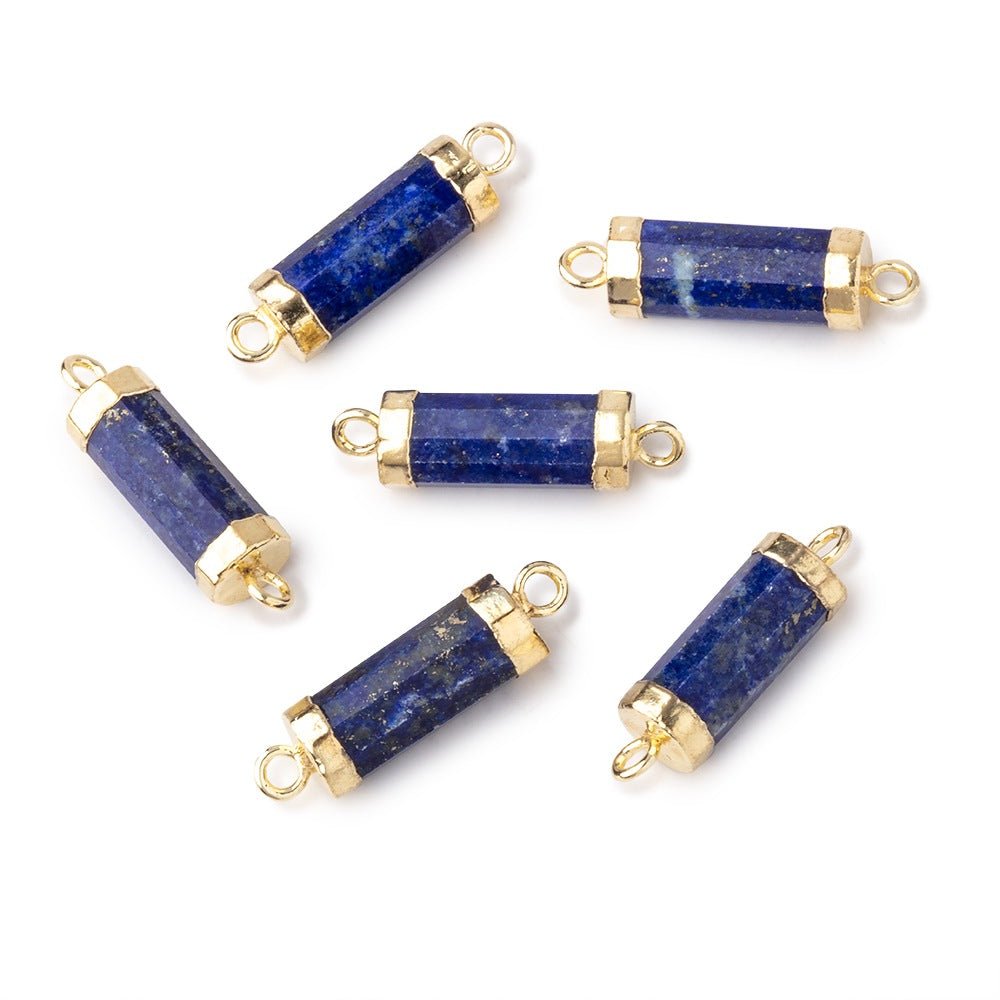 13x5mm Gold Leafed Lapis Lazuli faceted barrel tube Connector 1 piece - Beadsofcambay.com