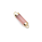 13x5mm Gold Leafed Petal Pink Chalcedony faceted barrel tube Connector 1 piece - Beadsofcambay.com
