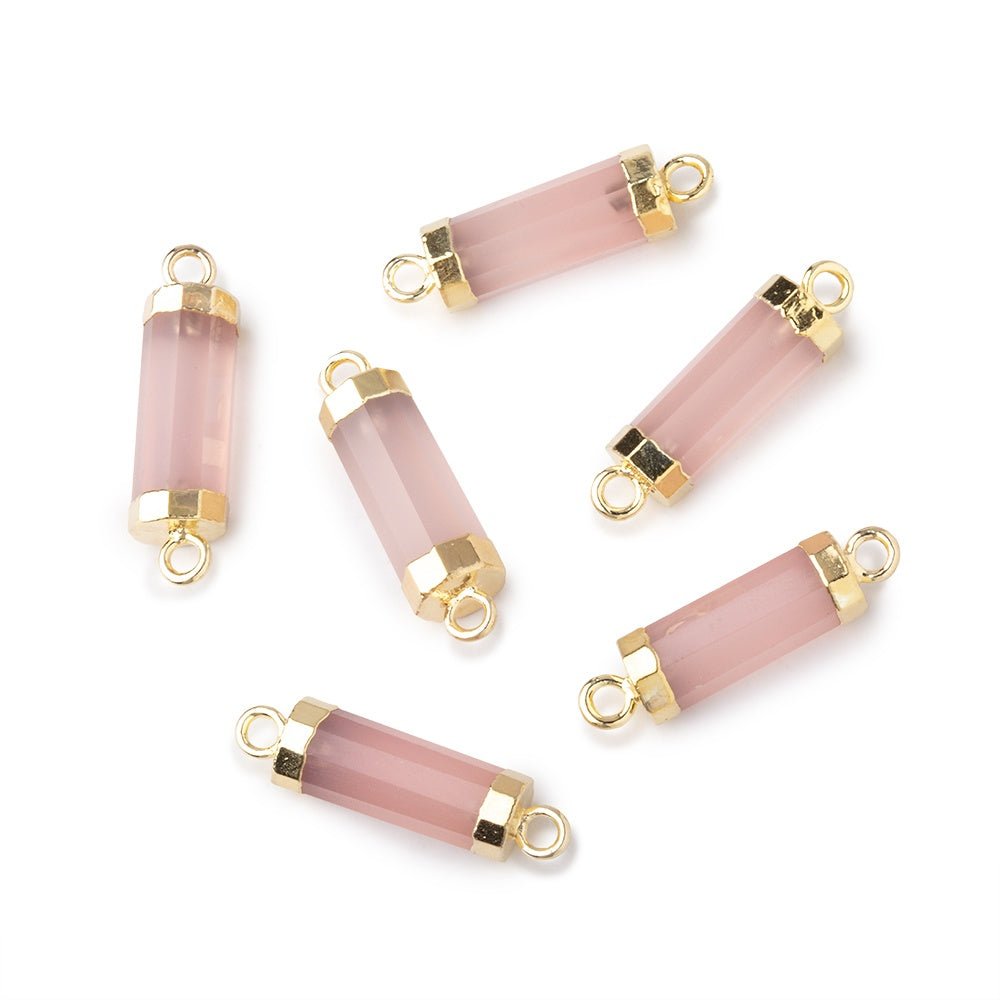 13x5mm Gold Leafed Petal Pink Chalcedony faceted barrel tube Connector 1 piece - Beadsofcambay.com