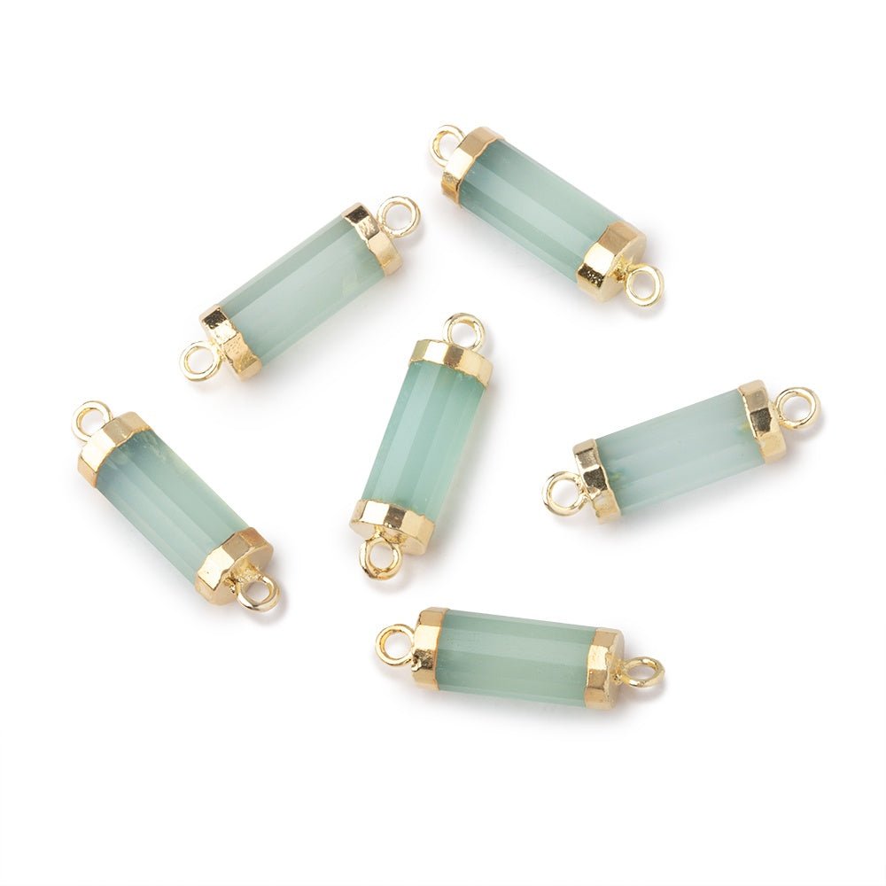 13x5mm Gold Leafed Seafoam Chalcedony Faceted Barrel Tube Connector 1 piece - Beadsofcambay.com