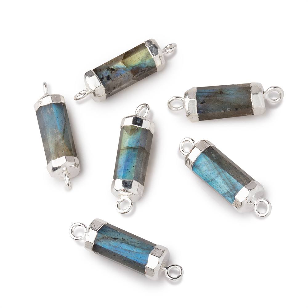 13x5mm Silver Leafed Labradorite faceted tube barrel Connector 1 piece - Beadsofcambay.com