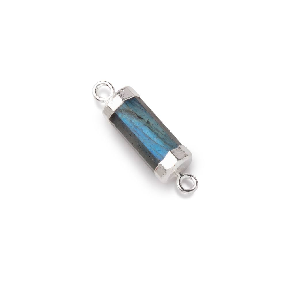 13x5mm Silver Leafed Labradorite faceted tube barrel Connector 1 piece - Beadsofcambay.com