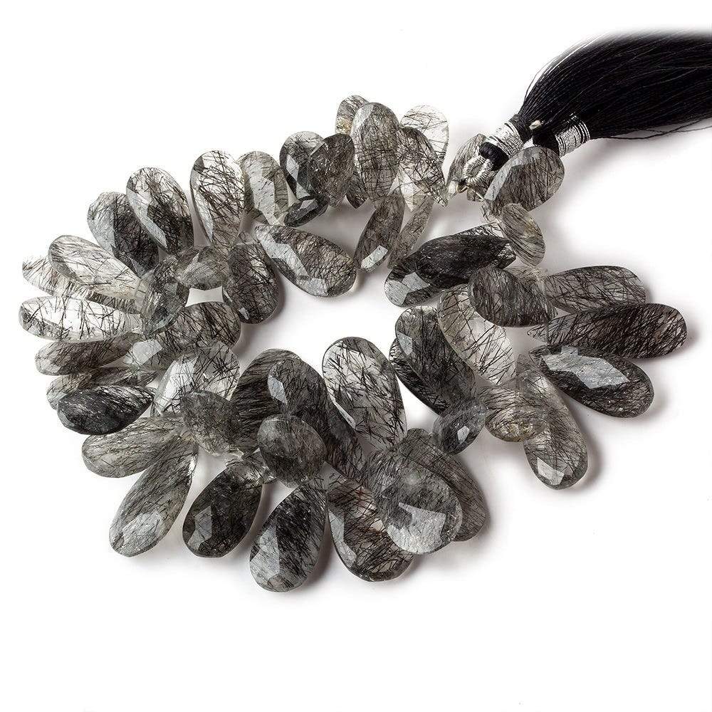 13x6-25x12mm Black Tourmalinated Quartz Faceted Pear Beads 7.5 inch 54 pieces - Beadsofcambay.com