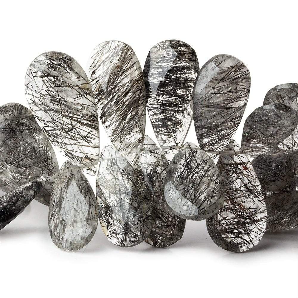 13x6-25x12mm Black Tourmalinated Quartz Faceted Pear Beads 7.5 inch 54 pieces - Beadsofcambay.com