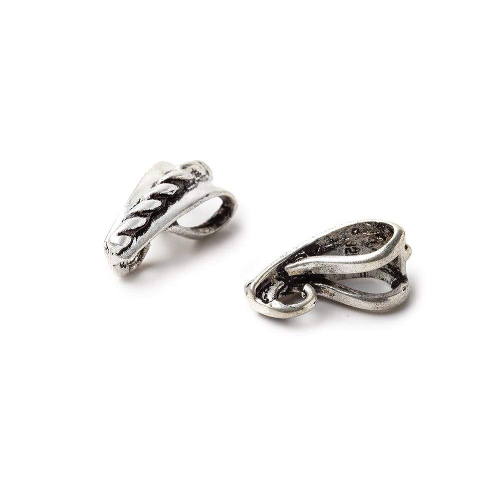 13x6mm Antiqued Sterling Silver Slider Style Twisted Rope Bail Set of 2 - Beadsofcambay.com