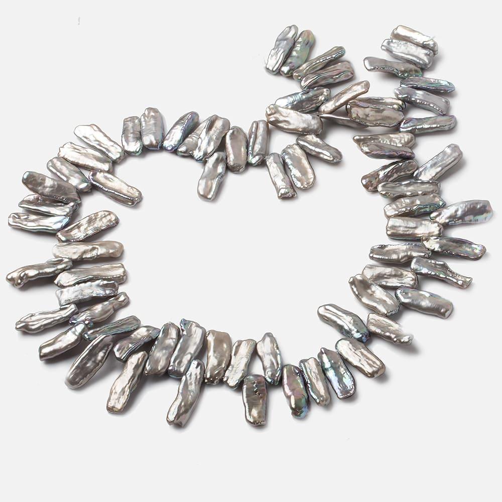 13x7-18x7mm Silver Top Drilled Biwa Freshwater Pearl Beads 16 inch 70 pieces - Beadsofcambay.com